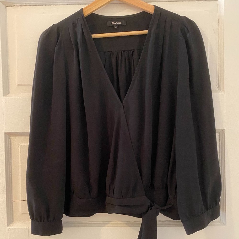Madewell Silk Wrap Top in Black